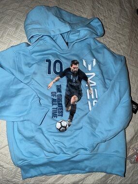 Blue Men’s Hooded Sweatshirt with Soccer Graphic
